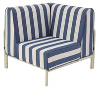 Fauteuil d'angle rayé pour salon jardin modulable tissu bleu pacific - Oviala Patio