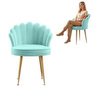 Fauteuil d'appoint en velours avec dossier en forme de coquillage | Chaise d'invité rembourrée avec pieds en métal doré pour maison, bureau, salon, chambre Bleu