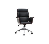 Fauteuil de bureau à roulettes design noir, bois foncé noyer et acier chromé ELON
