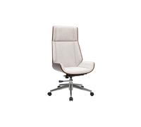 Fauteuil de bureau de direction design en tissu effet velours texturé beige, bois foncé et acier chromé CURVED