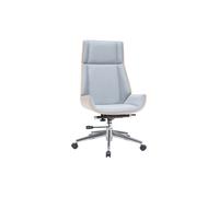 Fauteuil de bureau de direction design en tissu gris clair, bois clair et acier chromé CURVED