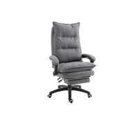 HOMCOM Fauteuil de bureau direction massant hauteur réglable dossier inclinable repose-pied intégré toile de lin gris chiné