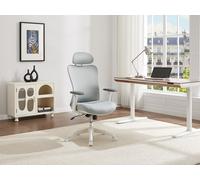 Fauteuil de bureau ergonomique avec têtière - Tissu - Gris et blanc - SORLITA