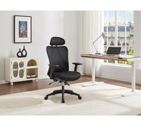 Fauteuil de bureau ergonomique avec têtière - Tissu - Noir - SORLITA