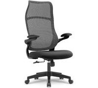 Fauteuil de bureau ergonomique confortable, Dossier haut respirant, Accoudoirs relevables et pivotants, Basculant centré, Noir Noir G