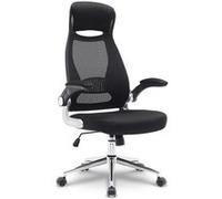 Waytex Fauteuil de Bureau Ergonomique Tissu Résille, Dossier Haut avec Appui-Tête Intégré, Accoudoirs Relevables, Soutien Lombaire, Réglable en Hauteur, Pied Métal Chromé - Noir
