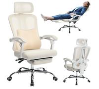 Fauteuil de bureau ergonomique - LUNSY - 5 positions - Dossier inclinable 90° à 140° - Repose-pieds rétractable