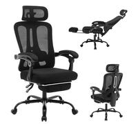 Fauteuil de bureau ergonomique - LUNSY - 5 positions - Dossier inclinable 90° à 140° - Repose-pieds rétractable