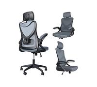 vounot® Chaise de Bureau Ergonomique Hauteur Ajustable avec Appuie-Tête et Accoudoir Réglables Fauteuil de Bureau Maille Respirante Dossier Coussin Confortable Gris