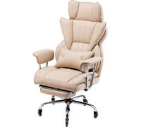 Fauteuil de bureau exécutif à dossier haut, repose-pieds et accoudoirs amovibles, marron