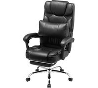 Fauteuil de bureau haut de gamme avec repose-pieds et coussin lombaire, noir