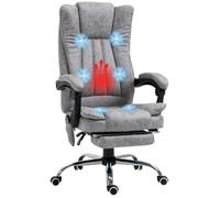 Fauteuil de bureau - HOMCOM - massant chauffant ergonomique réglable inclinable repose-pied - synthétique - gris