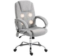 HOMCOM Fauteuil de Bureau Massant et Chauffant Ergonomique à Bascule Gris | Chaise de Bureau, Hauteur et Accoudoirs Réglables, Télécommande, Pivotant 360°, Tissu en Velours