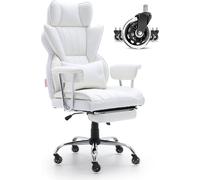 Fauteuil de bureau inclinable avec repose-pieds, fauteuil de bureau large en cuirPolyuréthanerésistant, fauteuils de bureau exécutifs grands et hauts avec soutien lombaire, base métallique solide, rou