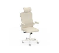 Fauteuil de bureau JAMES ergonomique en toile respirante appui-tête avec roulettes beige et blanc Polyester