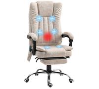 Fauteuil de bureau massant et chauffant - Vinsetto - hauteur réglable, dossier inclinable, repose-pied et télécommande - crème