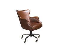 Angel Cerdá - Chaise Bureau Design Moderne Pivotante, Revêtue en Cuir de Vache Marron Foncé | Chaise Bureau Ergonomique avec Dossier Large et Accoudoirs | Détails en Bois Noyer | 74 x 76 x 92 cm