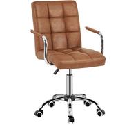 Fauteuil de Bureau Pivotant en Similicuir-Dossier Capitonné-Réglable en Hauteur, Structure Métal-Marron Rétro - YAHEETECH