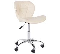 Fauteuil de Bureau Pivotant Réglable Base Argentée Siège en Cuir PU Beige