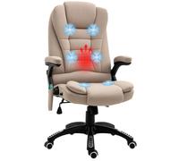 Vinsetto Fauteuil de bureau massant et chauffant, chaise de bureau, chaise ergonomique avec hauteur réglable, dossier inclinable et télécommande filaire, pivotant à 360° tissu en polyester beige