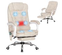 Fauteuil de bureau - Vinsetto - massant et chauffant - hauteur réglable et dossier inclinable - microfibre - 65x70x111-119cm - crème