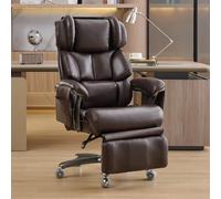 Fauteuil de bureau XXL marron PU, massage+chauffage, inclinaison 90°-150°, pivotant 360°