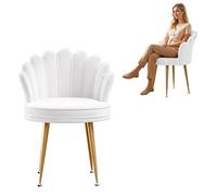 Fauteuil de coiffeuse en velours avec pieds en métal doré,WILITTO,dossier en forme de coquillage,ergonomique,blanc,50x44x80cm