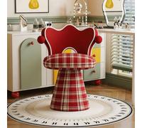 Fauteuil de Coiffeuse Pivotant 360°,Chaise de Coiffeuse Nordique Vintage avec Dossier Cœur Ondulé,Fauteuil Rembourré en Tissu à Carreaux,pour Chambre Dressing A
