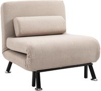 Fauteuil de couchage Fortuna Lai, fauteuil pliant avec fonction lit, coussin de dossier, fauteuil relax pliant aspect lin, dossier réglable, charge maximale 150 kg, pour salon, beige