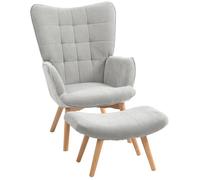 Fauteuil de détente Fauteuil de lecture 72x80x101 cm Gris Avec repose-pieds Tissu doux et rembourrage épais confortable