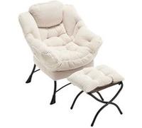 Fauteuil de détente,OMOZUN,fauteuil relax,canapé une place,avec repose-pieds intégré,poches de rangement latérales,coussin d'assise rembourré en mousse PP,conception ergonomique,blanc Blanc