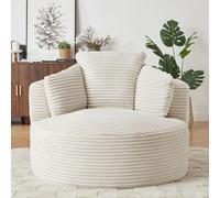 Fauteuil de détente rond en velours côtelé, pliable, avec dossier rembourré, pour le salon, beige