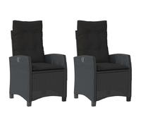 vidaXL Fauteuil de jardin réglable 2 pcs avec coussin Poly Rattan Noir