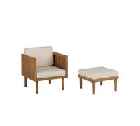 Fauteuil de Jardin Beige Clair en Bois d'Acacia avec Ottoman et Coussins Mo