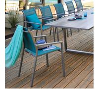 Fauteuil de jardin empilable ESSENTIA Bleu canard / Graphite Aluminium traité époxy, Texaline Hespéride