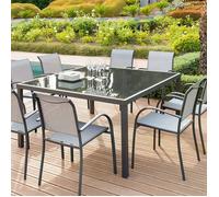 Fauteuil de jardin empilable ""Piazza"" galet & graphite aluminium traité époxy - Hespéride