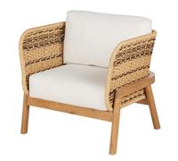 Fauteuil de jardin en bois d'acacia, résine recy et coussins en polyester recy ru 75x70x67cm Beige