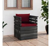 Fauteuil de Jardin en Bois de pin Solide avec Coussins Rouges Bordeaux, canapé modulable pour terrasse, Salon extérieur Confortable, siège 70x65x71,5 cm idéal pour détente et convivialité