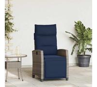 Fauteuil de jardin en polyrotin avec dossier réglable et repose-pieds, table d'appoint pliante avec élévateur pneumatique, gris, coussins épais et housse amovible