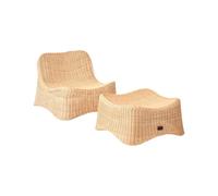 Fauteuil de Jardin en Rotin avec Pouf Empilable Naturel Aigani