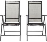 Fauteuil de jardin Famanu - Fauteuil pliable - Lot de 2 - Réglable en 7 positions - Résistant aux intempéries - Structure en aluminium - Assise et dossier en Textilene - Noir