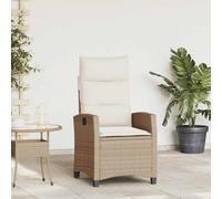 Fauteuil de jardin inclinable avec coussin beige Chaise longue en rotin avec table d'appoint, dossier réglable, table d'appoint pliante avec élévateur pneumatique, rembourrage épais