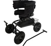 Fauteuil de jardin mobile Relaxdays, réglable en hauteur, 150 kg, espace de rangement, barres de direction, coussin d'assise, dossier, chariot de jardin, noir