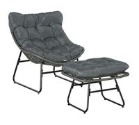 Fauteuil de jardin - Outsunny - avec repose-pieds métal résine tressée aspect rotin coussins - métal - gris