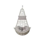 Fauteuil de jardin suspendu en rotin synthetique avec coussin gris clair - Largeur 82 x Hauteur 125 x Profondeur 75 cm --