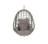 Fauteuil de jardin suspendu en rotin synthetique avec coussin gris - Largeur 92 x Hauteur 113 x Profondeur 70 cm --