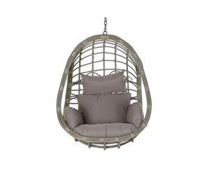 Fauteuil de jardin suspendu en rotin synthetique avec coussin gris - Largeur 92 x Hauteur 113 x Profondeur 70 cm --