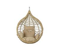 Fauteuil de jardin suspendu en rotin synthetique avec coussin marron clair - Largeur 100 x Hauteur 125 x Profondeur 70 cm --