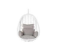 Fauteuil de jardin suspendu en rotin synthétique blanc avec coussin gris - Largeur 90 x Hauteur 110 x Profondeur 65cm