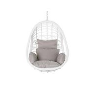 Fauteuil de jardin suspendu en rotin synthetique blanc avec coussin gris - Largeur 90 x Hauteur 110 x Profondeur 65 cm --